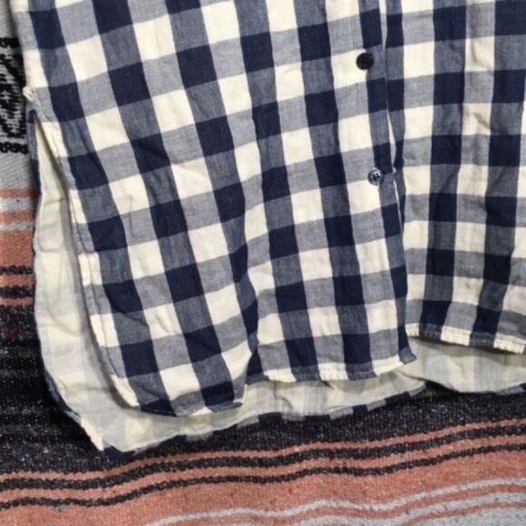 ANTHRO | SILENCE & NOISE PREPPY BLUE GINGHAM BUTTON UP LONG SLEEVE SHIRT DRESS S - Picture 4 of 10